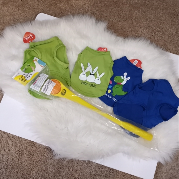 2 Pcs Easter Bunny Dog/Cat Outfit Includes FREE Dental Squeaky Fetch Anxiety Toy - Picture 4 of 16